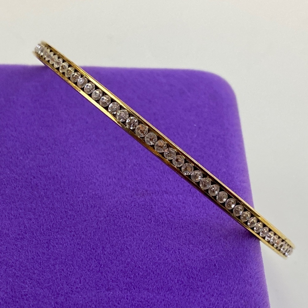 💛 Vintage Gold Plated Crystal Bangle Bracelet | Minimalist Stackable Jewelry